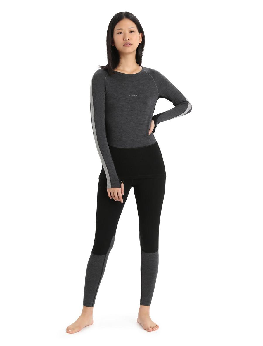 Women's Icebreaker 200 ZoneKnit™ Merino Long Sleeve Crewe Base Layers Jet Heather / Black | CA 1097AHKP